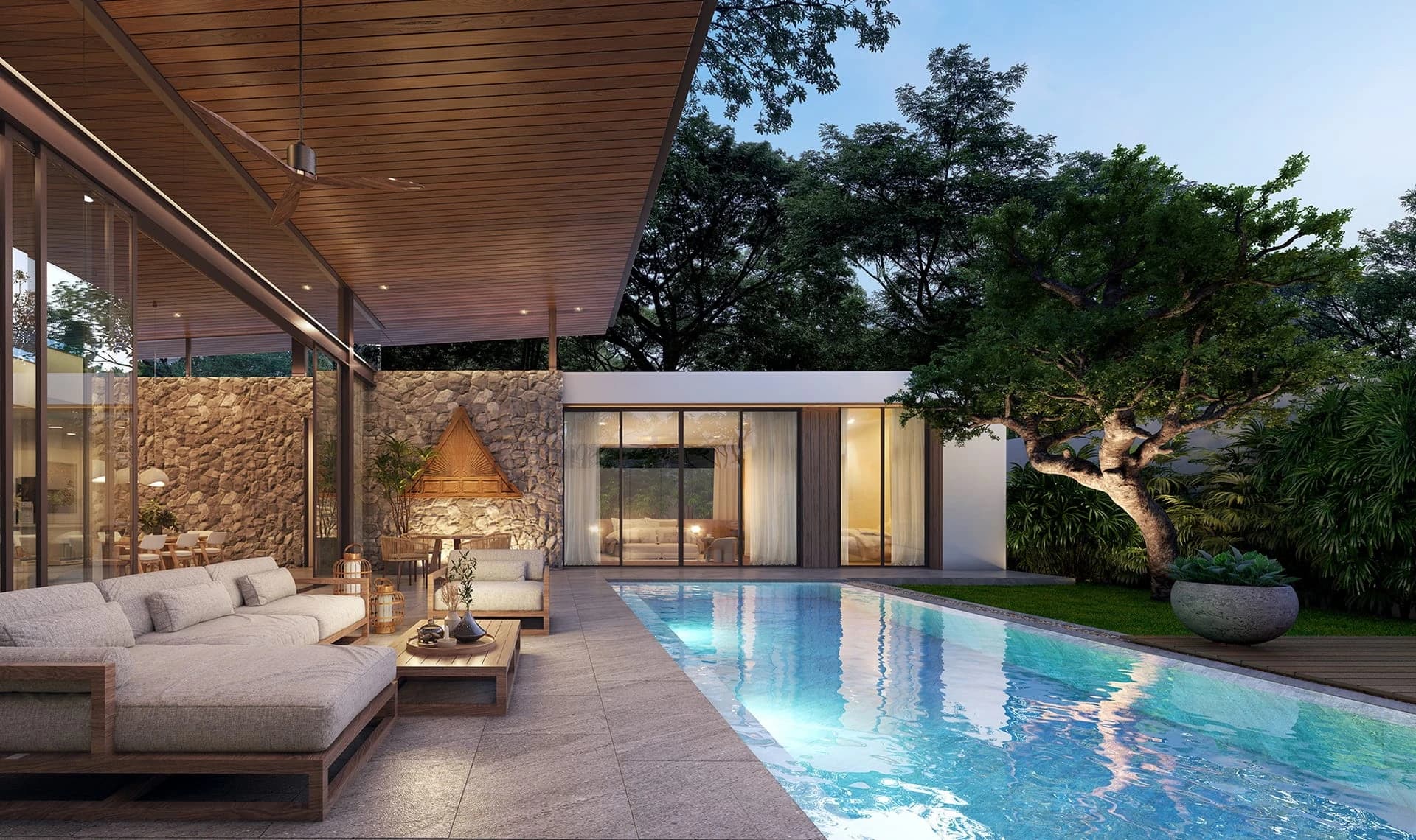 Covered terrace and private pool at MONO Champaca